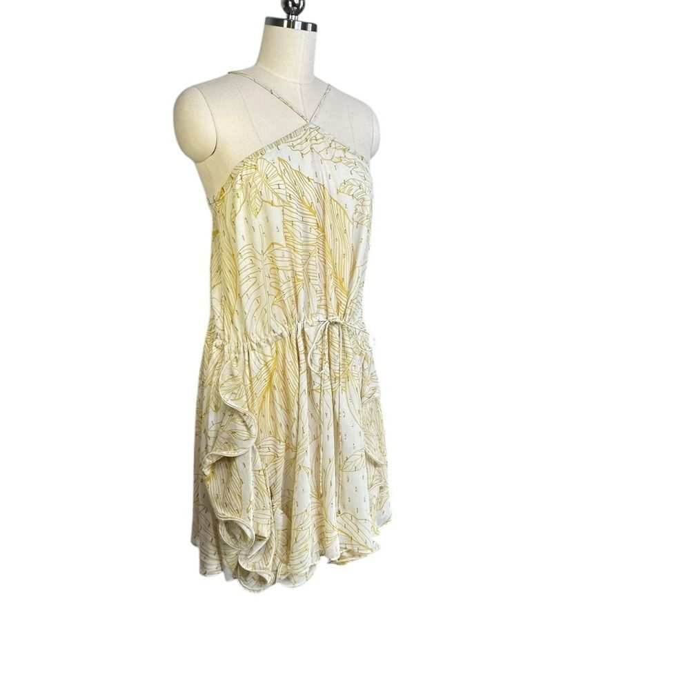 Alexis Yellow and White Metallic Hugo Halter Ruffle Mini Dress| Size M - Picture 10 of 13